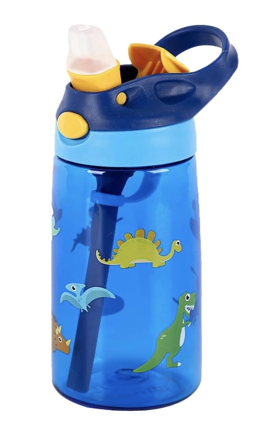 Back to School - Water Bottle With Straw & Handle - 480ml BPA Free, Spill Proof Cups for kids, Silicone Tip, Easy-Clean, Kids Water Bottle For School, toddler water bottle