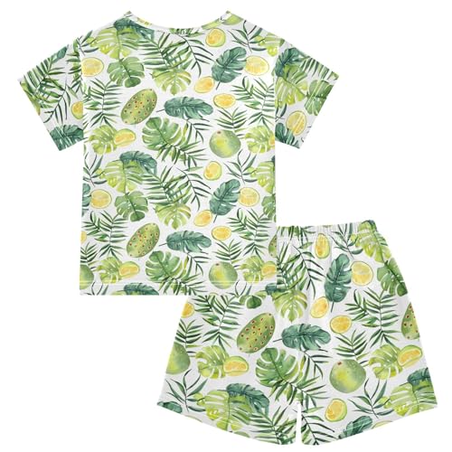 ALAZA Watercolor Green Cactus Palm Leaves Pajamas Short Sleeve 2 Piece Sleepwear Top and Bottom Pajama Set Unisex2