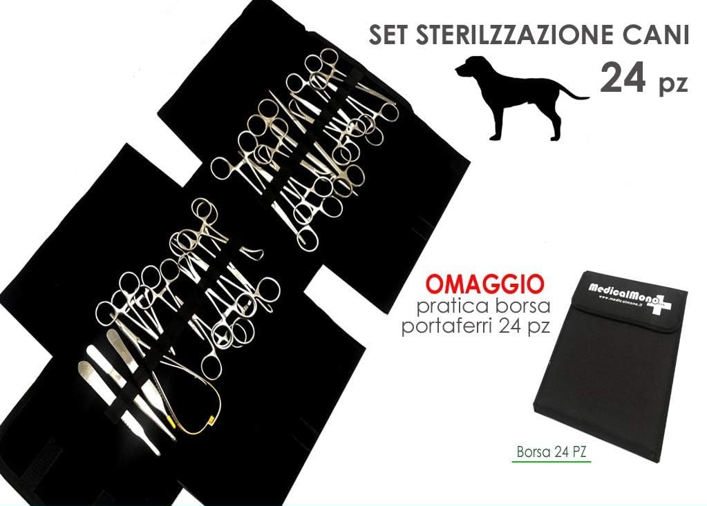 MEDICALMONO Kit sterilizzazione Cani 24 Pezzi - Strumenti di Chirurgia per veterinari + BORSA PORTAFERRI OMAGGIO