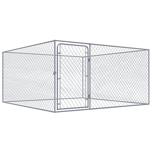 Camerina Chenil extérieur pour Chiens Acier galvanisé 2x2x1 m,Cage pour Chien,Cage pour Chat,Chenil pour Chien