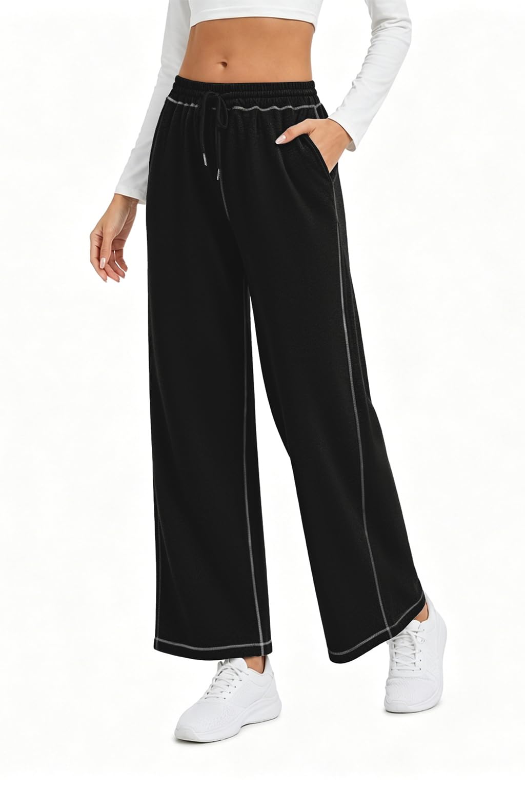 adorence Pantaloni Tuta Donna Larghi Sportivi Comodi, Jogging Donna Casual con Tasche, Vita Alta Regolabile con Coulisse