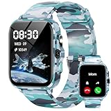 Smart Watch for Kids Boys Age 5-12, Ai Functions Games HD Touch Screen Watches with Video Camera Music Player Pedometer Heart Rate Sleep Tracker Christmas Birthday Gifts for Boys (Camouflage, 1.85')
