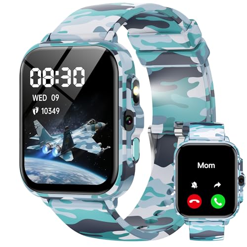 Smart Watch for Kids Boys Age 5-12, Ai Functions Games HD Touch Screen Watches with Video Camera Music Player Pedometer Heart Rate Sleep Tracker Christmas Birthday Gifts for Boys (Camouflage, 1.85')