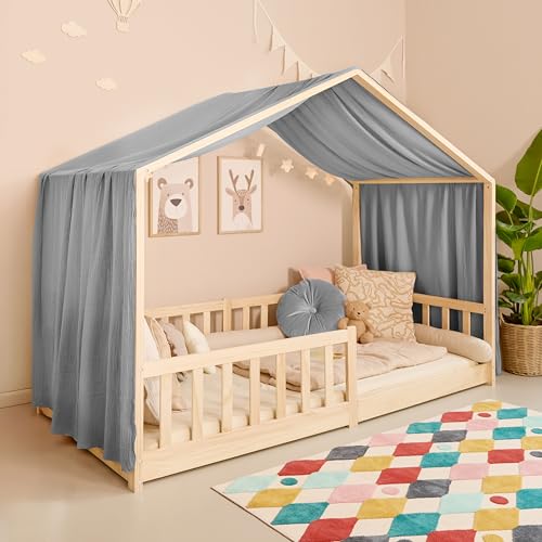 Mooskind Hausbett Himmel Aus weichem Musselin in 7 Farben 100% Bio-Baumwolle Traumhafte Hausbett Deko & Himmelbett Vorhänge Made in Europe mit Liebe