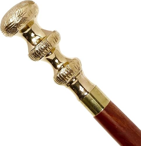 Walking Cane Three Gold Saucers Gentleman's Walking Stick, 35 Inch, Brass Handle And Hardwood Cane, Brass Designer Attractive Solid Cane Stick By Art Of King #TOP7