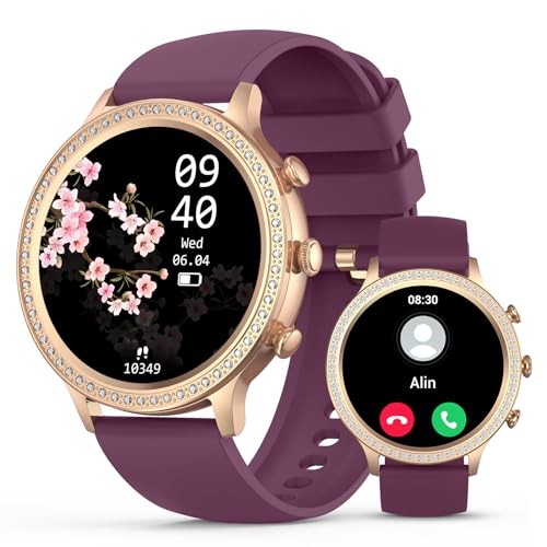 SOUYIE Smart Watch for Women with Diamonds, 1.32’ AMOLED Display, IP67 Waterproof Fitness Tracker with Heart Rate/SpO2/Sleep/Pedometer Monitor,Smartwatch for Android iOS Phones Light Purple