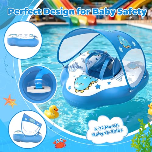DOPTOY Baby Pool Float with Canopy UPF50+, Adjustable Baby Float, Suitable for Infants and Toddlers,Removable Sun Canopy, 5-Point Safety Harness, Lightweight Portable Pool Float for Home,6M-6Y - Image 4