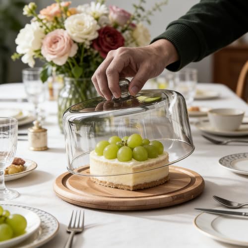 CENGNIAN 8 Inch Wooden Cake Stand with Glass Dome for Dessert Cheese Candy - image 2