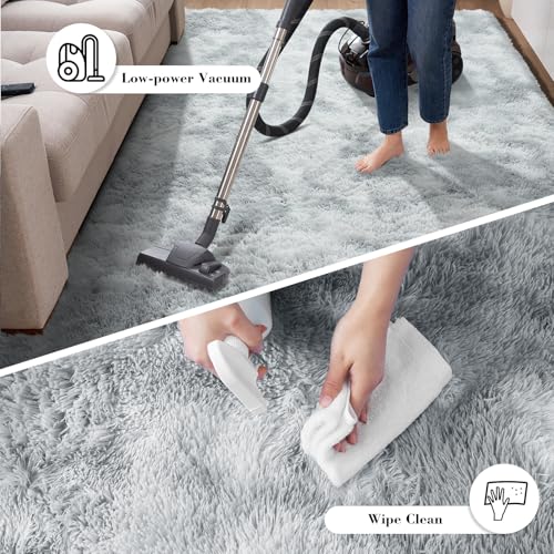 Fluffy Rug Shaggy Area Rug, Mottling Grey 5x8 Area Rugs for Bedroom, Small Bedside Rug, Soft Fluffy Shaggy Entryway Throw Rugs for Living Room Bedroom Kids Room Home Decor