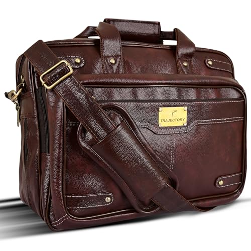 Trajectory 15.6 Inch Vegan Leather Messenger Laptop bag for Men in Office for Laptop like Apple MacBook and Spacious Compartment with Expandable Bottom Used as Shoulder and Handbag for Men Brown Trajectory 15.6 Inch Vegan Leather Messenger Laptop bag for Men in Office for Laptop like Apple MacBook and Spacious Compartment with Expandable Bottom Used as Shoulder and Handbag for Men Brown