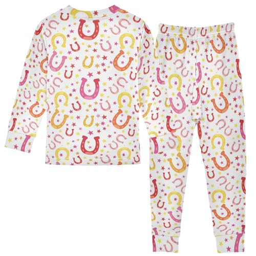 Pajama Sets Long Sleeve Colorful Horseshoes and Stars Soft Comfy Sleepwear 2 Piece PJS 3-8T3