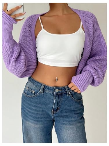 Image of GORGLITTER Women's Open Front Cropped Cardigan Bolero Sweater Lightweight Long Sleeve Shrug Knit Top