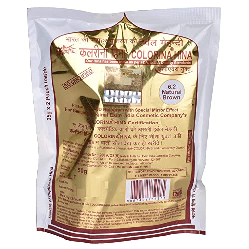 Polvo Herbal de Henna Natural Marrón 6.2, 50g x5 miniatura 1