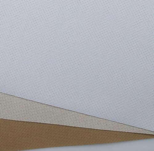 Image of KCS 3 pc of 15 inch x 18 inch(38cmx45cm) Counted Cross Stitch Cotton Aida Cloth Needlework Rolled Fabric Box,16CT,White+Oatmeal+Khaki
