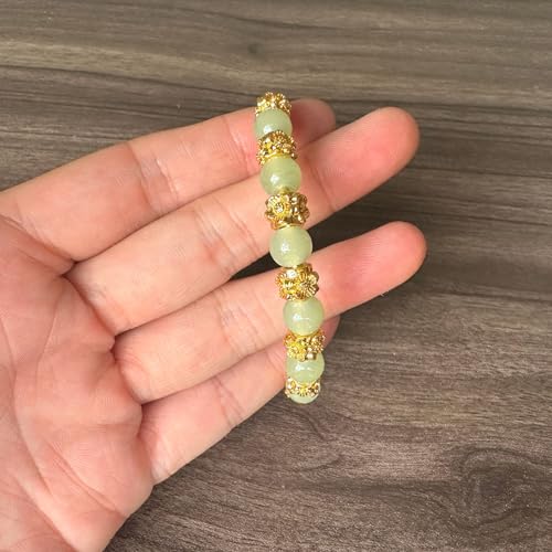 Fashion 18K Gold Plated Flower Adjustable Bracelet Faux Jade Beads Arm Band Cuff Bracelet4