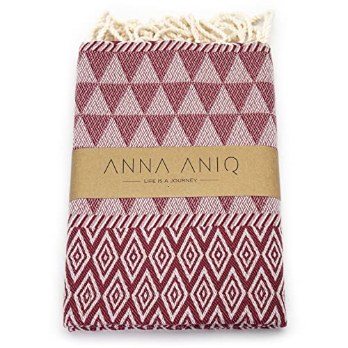 ANNA ANIQ Fouta Serviette de hammam - XXL - Extra large - 100 x 200 cm - (motif diamant) - 100 % coton, serviette de bain, couverture de pique-nique, yoga, pestemal, serviette de plage (bordeaux) Cover