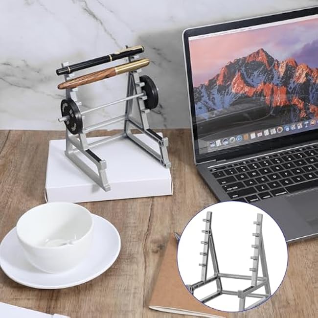 2pcs Squat Rack Pen Holder - Mini Barbell Rack With Weights & Barbells for Office Gym Decorations - Desktop Decor for Fitness Weightlifting Lovers