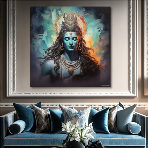 Image of SAF painting Lord Shiva Wall Art - Divine Abstract Canvas Painting | Mahadev Tranquil Portrait for Living Room, Temple, or Meditation Corner 20 Inch x 20 Inch