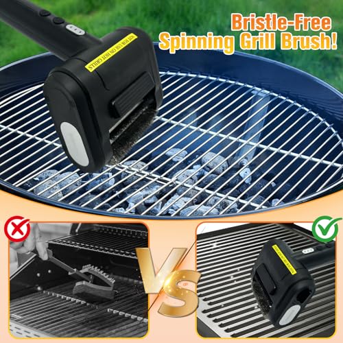 Image of Electric Rechargeable Grill Brush,Grill Cleaner for Outdoor Grill with 800 RPM Motor - Bristle Stainless Steel Grill Cleaner with LED Light for BBQ, Heavy Duty Grill Cleaning(Black)