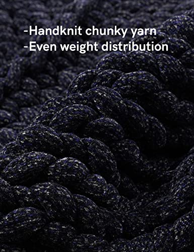 YnM Chenille Weighted Blanket, Handmade Chunky Knitted Design, Soft and Cozy, Temperature Regulating and Breathable, Machine Washable Throw for Sleep or Home Decor (Black Blue, 50x60 Inch, 10lbs)