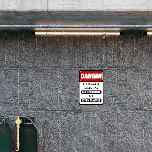 Image of CVANU Danger Flammable Material No Smoking or Open Flames Warning Safety Self-Adhesive Waterproof PVC Vinyl Sign Sticker Size (11.7inchX8.3inch) Pack of 15