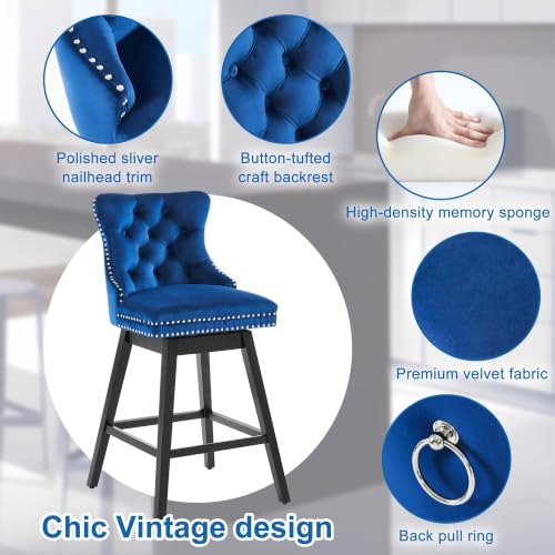 Image of Blue Swivel Bar Stools, Velvet Counter Height Bar Stools Set of 2