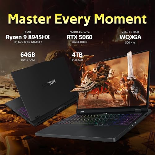 Image of Lenovo Legion Pro 5 16 inch WQXGA 240Hz Gaming Laptop, AMD Ryzen 9 8945HX, NVIDIA GeForce RTX 5060, 64GB DDR5, 4TB SSD, 24-Zone RGB Backlit Keyboard, WiFi 7, Win 11 Pro, Black, 1TB Docking Station Set