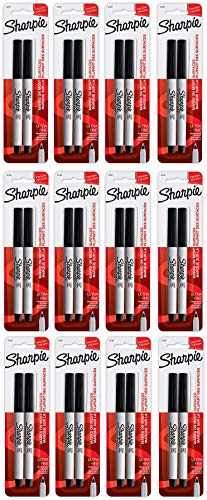 37161PP Ultra Fine Point Permanent Markers, Resists Fading and Water, Black Color, 12 Blister Pack with 2 Markers Each, 24 Markers Total