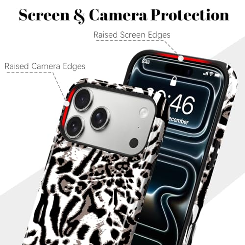 Image of Magnetic for iPhone 17 Pro Case for Women Men, White Leopard | Cute Cheetah Pattern Design [Compatible with MagSafe] 2-Layer Hybrid Shockproof Glossy Protective Cover