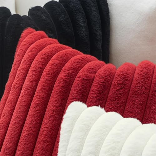Image of MIULEE Faux Fur Decorative Throw Pillow Covers 12x20 Set of 2 Red | Modern Spring Home Decor Soft Plush Couch Pillows Cozy Fluffy Cushion Covers for Sofa Bed Living Room