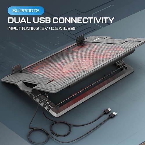 Image of Geonix CoolZ 5Fan Laptop Cooling Pad with Mobile Stand |Powerful & Silent Cooling |Supports up to 17 inch|6 Adjustable Heights up to 200mm |Supports up to 5KG |Ergonomic Cooling Stand (Black & Red)