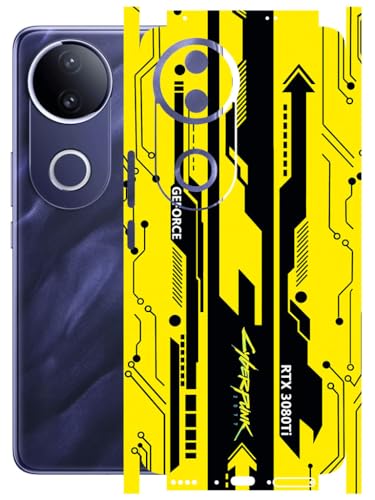 Image of AtOdds - Full Body Back Screen Guard Protector Film - Lamination Wrap Skin Sticker Compatible with VIVO T4R (5G) | Scratchproof Matte Finish (Design - Yellow Cyberpunk)