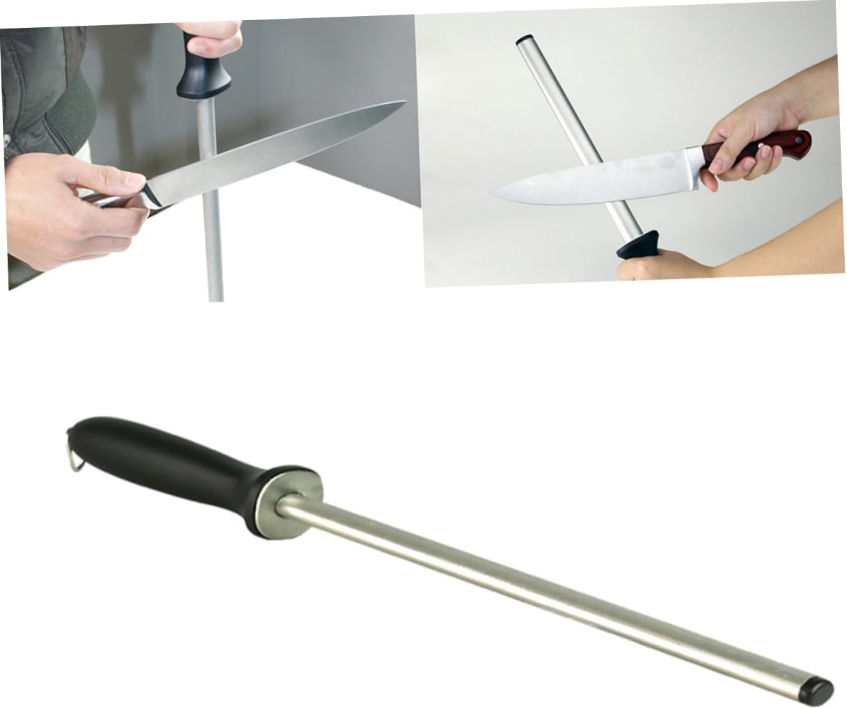 PRETYZOOM Diamond Sharpening Steel Rod 12 Inch with Ergonomic Handle for Kitchen and Quick Home Sharpener Sturdy Carbon Steel Non-Slip Grip