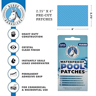 Burro Adhesives 10-Pack Waterproof Clear Pool Tape Patches - Professional Grade PVC Repair Kit with 2.75" x 4" Heavy Duty Patches for Commercial & Residential Vinyl Pools, Works Underwater & Dry
