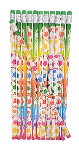Fun Soccer Ball Print Colorful Pencils with Eraser Top (24 Pack) Euro Football Design. 7.5" Standard size #2 Lead. Unsharpened. Made of Wood.