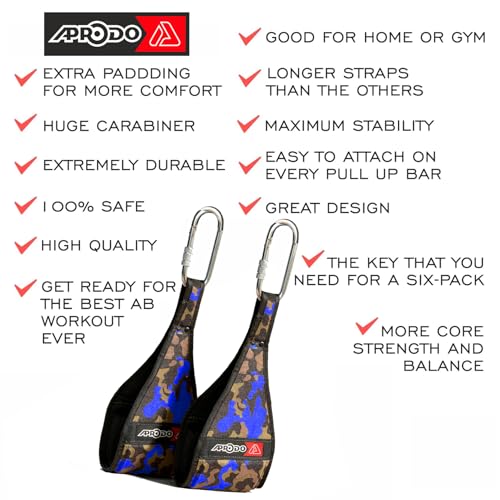 Image of APRODO Heavy Duty Pair For Pull Up Bar Hanging Leg Raiser Fitness With Big D-Ring Steel Quick Connectors, Superb Arm Padding For Abdominal Training Workout Equipment (BLUE CAMOUFLAGE)