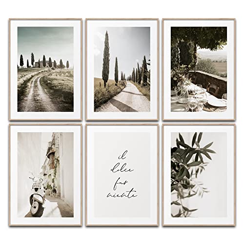 Toscana Vibes Bilder Wohnzimmer Poster Set Italien Wanddeko Wandbilder Schlafzimmer Deko Esszimmer Mediterran (6x DIN A4 (21 x 29,7cm))