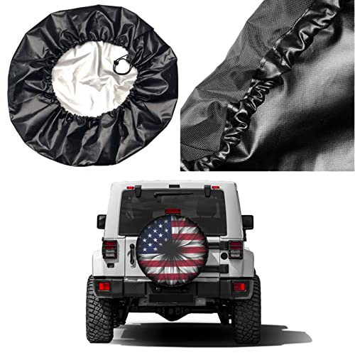Image of USA Flag On Abstract Flower Spare Tire Cover Dust-Proof Wheel Tire Cover Fit Trailer, RV, SUV and Many Vehicle 15 Inch