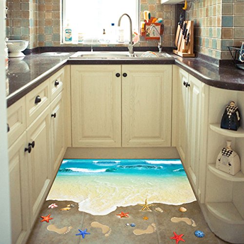 Yesurprise　ウォールステッカー　ビーチ　海　ヒトデ　足跡　ウォールペーパー シール　リビング/子供部屋/お風呂にもOK　60*90cm