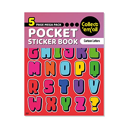 Livre d'autocollants de poche (5 pages) – 64 méga paquets pour collectionner des autocollants colorés pour enfants – Lettres de dessin animé