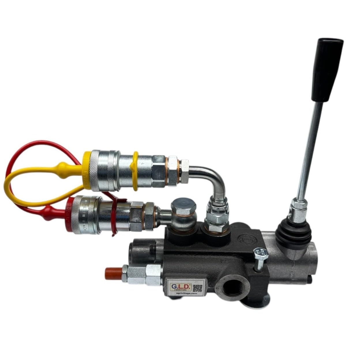 Distributore oleodinamico per trattore 1 leva doppio effetto 3/8" 45 Litri 300 bar completo di innesti rapidi, tappi rosso e giallo e viti di fissaggio
