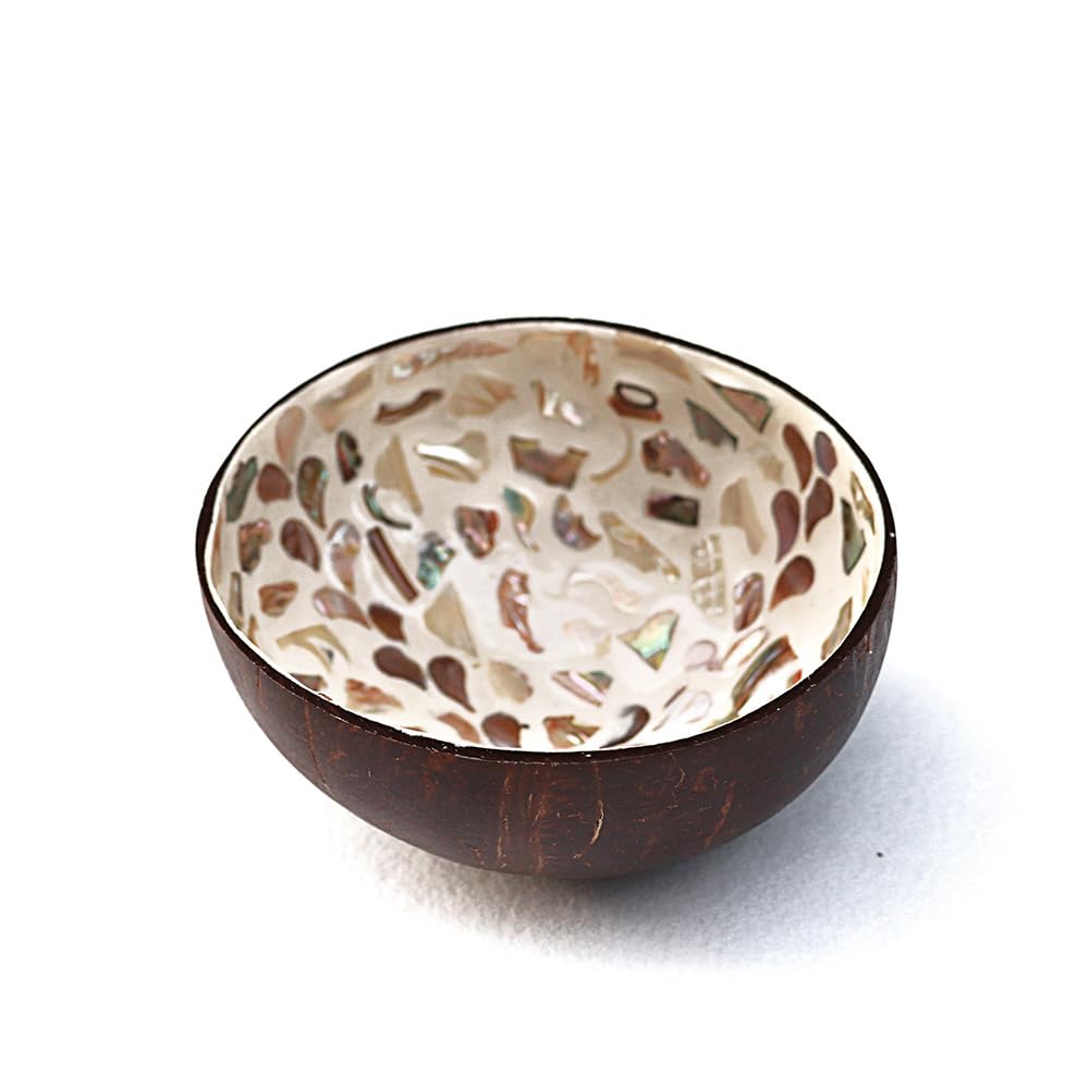 Hiseng Polka Dot Hand Painted Natural Coconut Bowl, Classic Prints Decorative Bowl, Key Bowl for Hallways, Storage Bowl for Jewellery, Nuts, Candy (500ml)