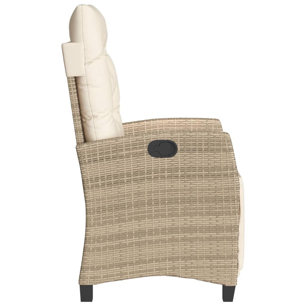 Poltrona reclinabile da giardino con poggiapiedi rattan PE beige Sedie esterne resistenti alle intemperie, poltrone per terrazze beige con poggiapiedi