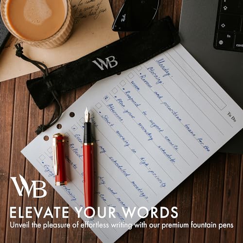 Image of Wordsworth & Black Luxury Fountain Pen Set for Writing, Medium Nib, Red | Gift for Men & Women, Brass Body, 18K German Iridium, Calligraphy, Converter + 24 Ink Cartridges, Refillable, Leak-Free