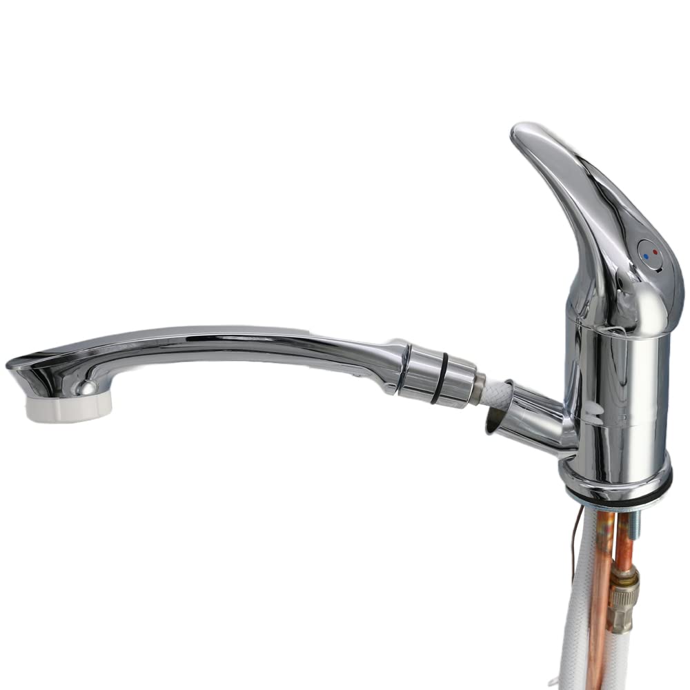 Rubinetto Roma con doccia estraibile + interruttore per roulotte, camper, roulotte cromate