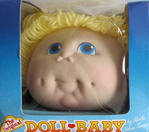 Fibre Craft ORIGINAL Martha Nelson Thomas Vinyl PIGTAIL BABY DOLL BABY HEAD 4-1/2" w BLONDE YARN HAIR, CERTIFICATE & BIRTH ANNOUNCEMENT (1984 Made in Hong Kong)