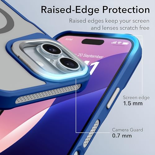 Image of eller sante Roxane Magpro Back Cover Case for iPhone 16 Plus Scratch Resistant Camera Screen Protector TPU Shockproof with Stand Holder Mag-Safe Wireless Charging- Blue