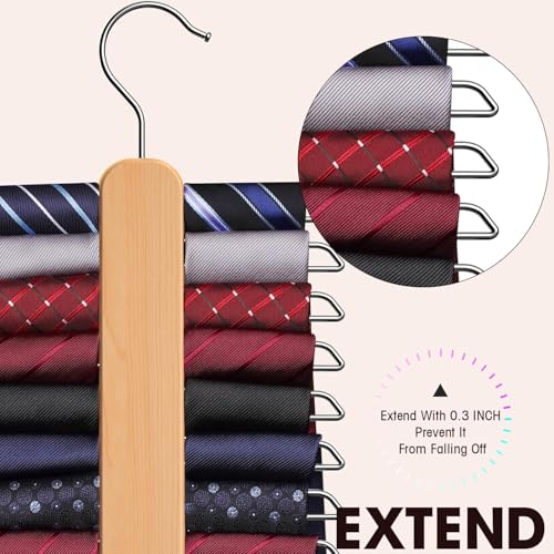 Image of ROLLYWARE Wood Tie Hanger, Rust Resistant Wooden Necktie Organizer with 20 Swivel Hooks, 360 Degree Rotation, Space Saving, Ideal for Closet Storage (1, Natural Wood)