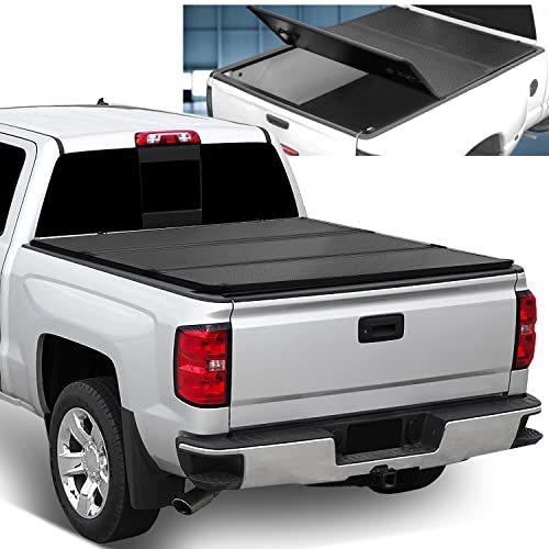 FRP Hard Solid Tri-Fold Adjustable Truck Tonneau Cover Compatible with Chevy Silverado GMC Sierra 1500 2500HD 3500HD 6.5Ft Fleetside Bed 14-19, Black Powdercoated