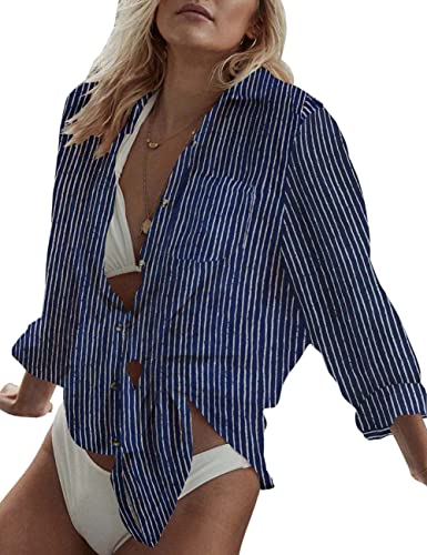 Image of Bsubseach Women Long Sleeve Button Down Shirts Blouses Swim Beach Cover Up
